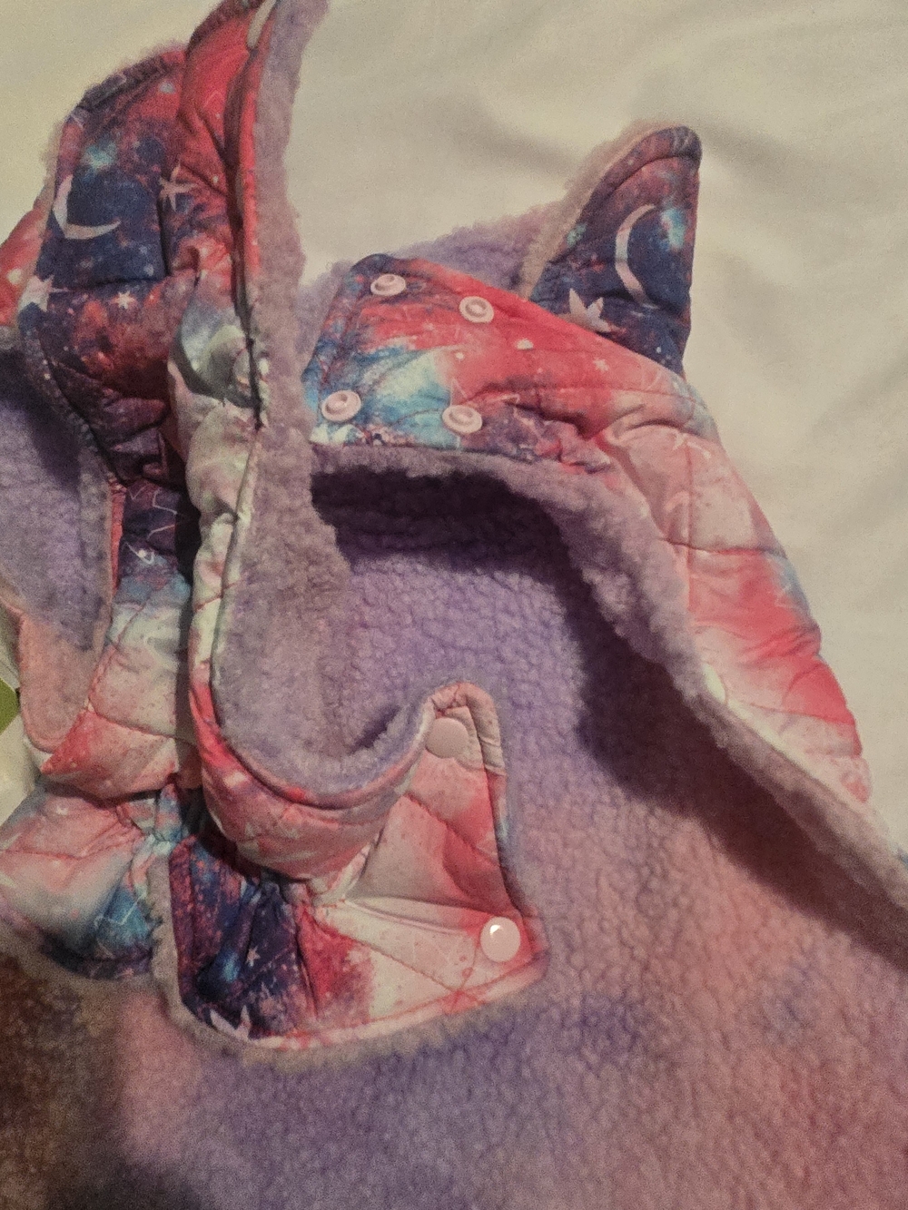 DOG Galaxy Print Hooded Sherpa Vest in Pink & Purple